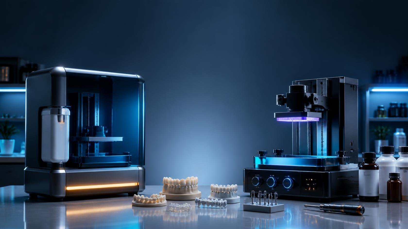 Immagine hero editoriale e rappresentativa per un articolo blog sulla gestione dellecosistema nella stampa 3D dentale_ confronto concettuale tra protocolli chiusi proprietari e architetture open-source.